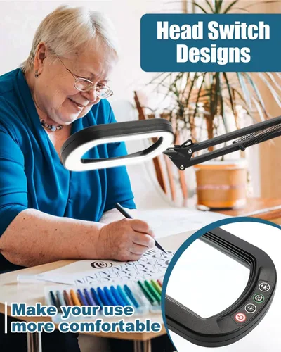 Vista 4 de 12 lupas con luz y soporte, lente rectangular de vidrio real, brazo giratorio grande de 2 x 16 pulgadas, lámpara de escritorio con abrazadera
