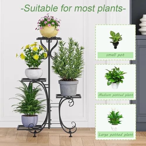 Vista 5 de INGIORDAR Soporte para plantas para interiores y exteriores, estante de metal de 4 niveles, soporte para múltiples plantas, estante alto