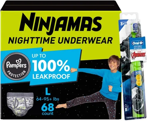 Vista 10 de Pampers Ninjamas + Oral-B Cepillo de dientes, pantalones de entrenamiento nocturno para niños, 88 unidades, talla S/M y Oral-B Kids Power Cepillo