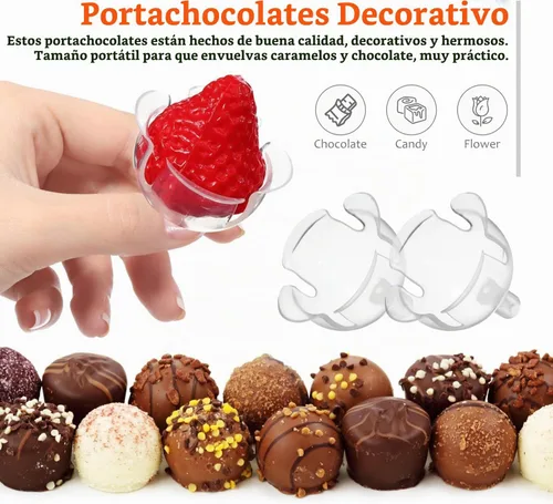 Vista 2 de Beavorty 60 piezas de soporte de chocolate transparente para taza de caramelo, base de ramo de chocolate, bandeja de chocolate redonda de plástico