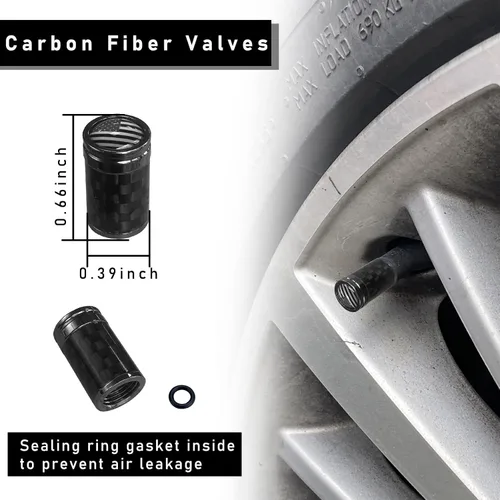 Vista 2 de Ziciner 4 piezas de cubiertas de tapones de válvula de neumático, tornillos de cubierta de tapón de aire de rueda de carbono para llantas de auto