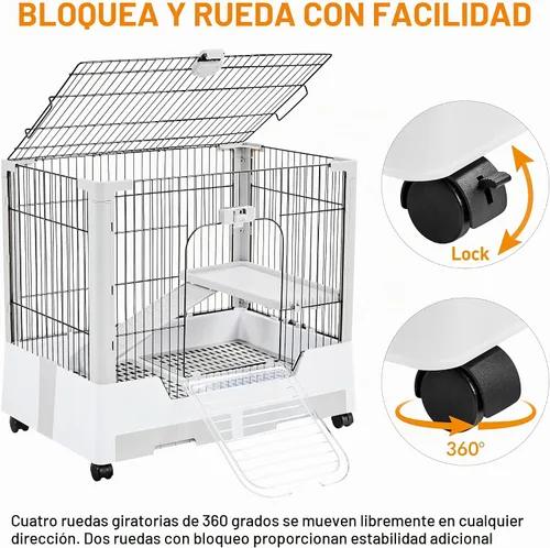 Vista 8 de Yaheetech 30 Pulgadas Jaula para Animales Pequeños de 2 Niveles con Parte Superior Abierta para Conejos en Ruedas con Bandeja Extraíble para Cobaya