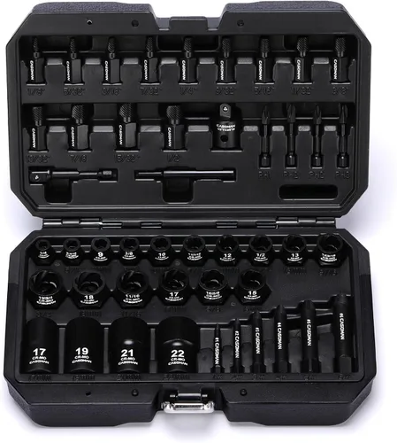 Vista 8 de CASOMAN Juego de 16 piezas de dados extractores de tuercas y pernos de impacto de 1/2 pulgada, extractor de tuercas de llanta desnudas, incluye