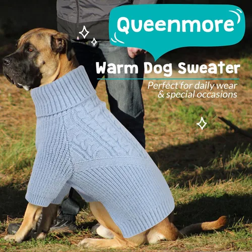 Vista 3 de Queenmore Suéter de invierno para cachorros – Suéter cálido de invierno para perros medianos y medianos, manga larga, cuello alto, azul, XS