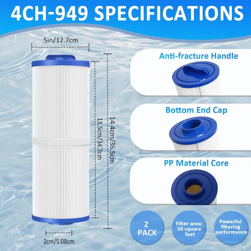 Vista 2 de Ketofa 4CH-949 Filtro de spa compatible con Pleatco PWW50L - Filtro de spa Filbur FC-0172 FC0172 SD-01143 Waterway 817-4050 Rising Dragon 50