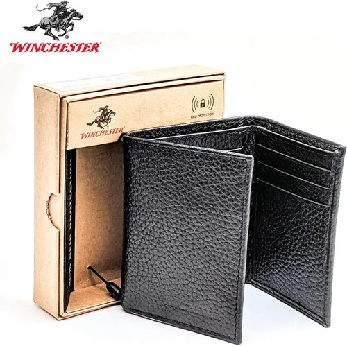 Vista 3 de Winchester Billeteras Trifold para hombres de cuero de vaca de grano completo bloqueo RFID con ventana de identificación cartera compacta