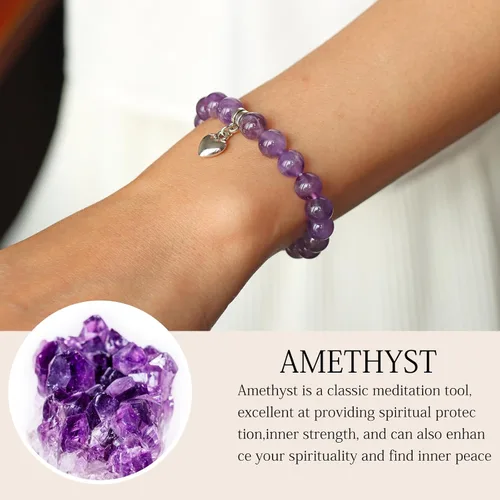 Vista 2 de Bolinailo Pulseras de cuentas de piedra de cristal curativo para mujeres y hombres, pulsera de piedras preciosas naturales, 0.315 in antiansiedad
