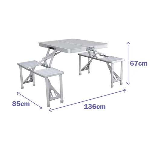 Vista 4 de Marbueno Set Mesa y 4 Asientos con Agujero Sombrilla Plegable Aluminio Gris Camping y Playa 136X85X67 cm 10439