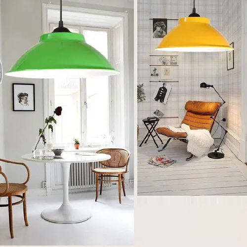 Vista 2 de Lámpara colgante amarilla estilo simple iluminación colgante en diseño colorido elegante pantalla de lámpara, accesorios industriales modernos