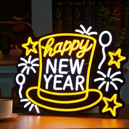 Vista 8 de Retisee - Letrero de neón de feliz año nuevo, luz LED alimentada por USB, letrero de neón de feliz año nuevo para decoración de pared