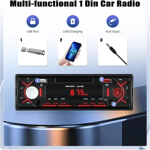 Vista 3 de CAMECHO Radio de coche Bluetooth Single DIN Audio estéreo para automóvil, audio para automóvil con manos libres Bluetooth, FM/ MP3/U disco/AUX/carga