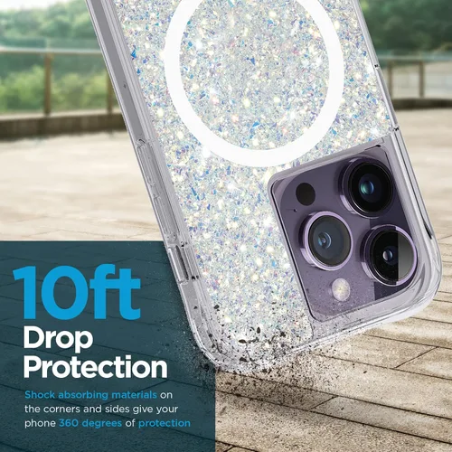 Vista 3 de Case-Mate Funda para iPhone 14 Pro - Twinkle Stardust [protección contra caídas de 10 pies] [compatible con MagSafe] Funda magnética con bonito