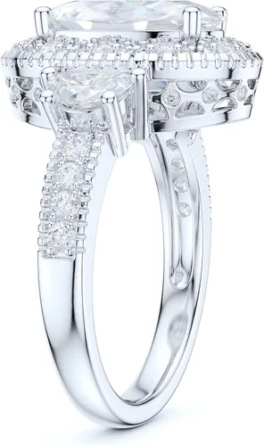 Vista 4 de PRSTANI Anillo de compromiso de plata de ley con halo de diamantes de imitación de milgrain de 3 quilates, corte ovalado y media luna, Metal