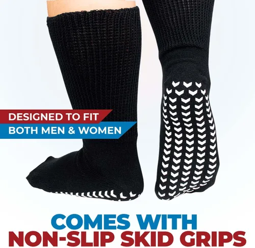 Vista 5 de 3 pares de calcetines extra anchos para pies hinchados, calcetines antideslizantes para diabéticos para hombres, uso hospitalario