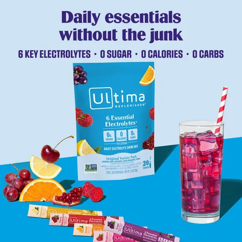 Vista 2 de Ultima Replenisher - Bebida de electrolitos en polvo vegana, sin azúcar ni OMG, bebida hidratante adecuada para dieta cetogénica, paquetes