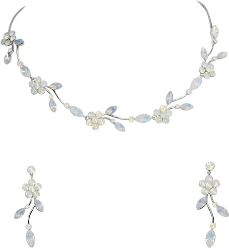Vista 21 de Faship - Juego de collar y aretes con cristales de imitación florales AB