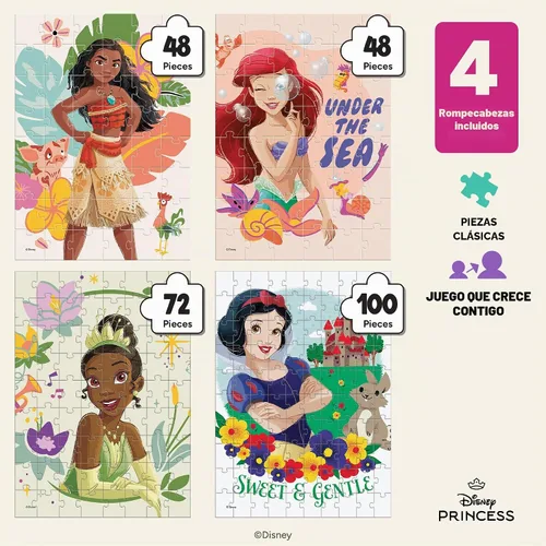 Vista 2 de Ceaco - Disney Princess - 4 Pack Multi-Piece Puzzles for Kids Ages 3-6+