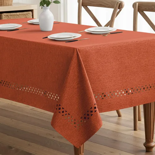 Vista 18 de MIULEE Mantel redondo de poliéster de lino beige con recortes decorativos, impermeable, resistente a las manchas y al encogimiento, 60 x 60