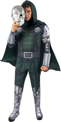 Vista 3 de Disfraz de Doctor Doom de Marvel para hombre, overol para adultos, capa con capucha y media máscara para Halloween, disfrazarse