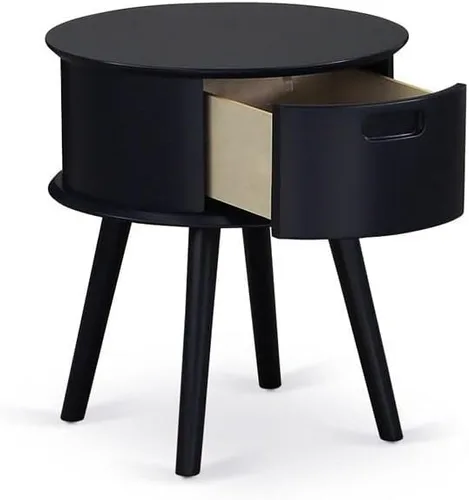 Vista 4 de East West Furniture GONE11 Gorgeous Gordon - Mesita de noche redonda de una pieza con cajón, 1 paquete, acabado negro