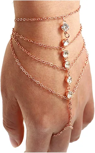 Vista 2 de Suyi - Pulsera con anillo cadena y diamantes de imitación para mujeres y chicas