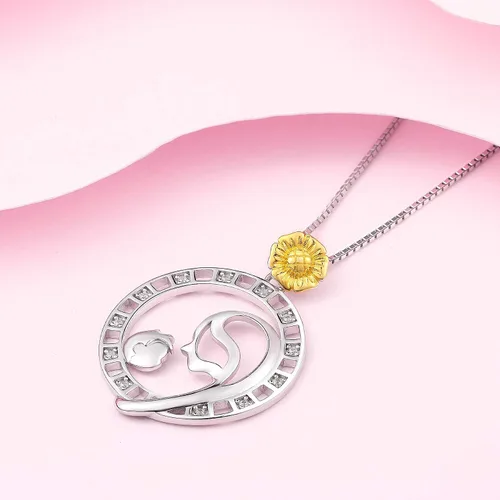 Vista 4 de Collar de plata de ley 925 con texto I Love You Mom para mujer y madre o hija collares para el día de la madre para las mujeres madre y esposa