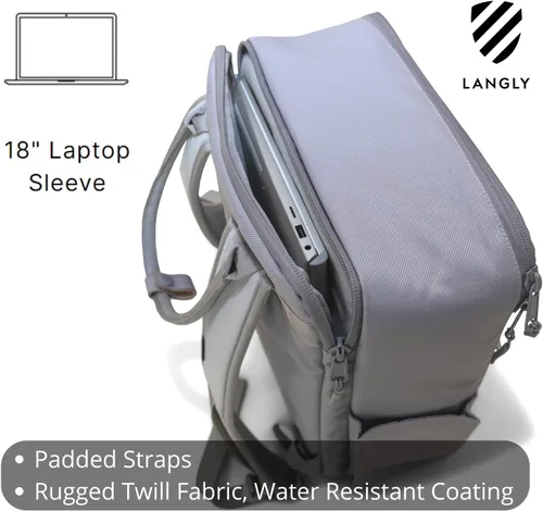 Vista 4 de LANGLY Mochila para cámara Sierra: una mochila fotográfica moderna y fácil de viajar, compatible con portátiles de 18 pulgadas y con todo