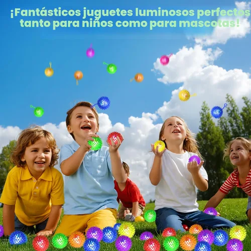 Vista 4 de SHQDD 24 bolas de luz, bolas antiestrés, bolas inflables para niños, bola chirriante intermitente de 6 colores, juguetes iluminados de 2.2 pulgadas