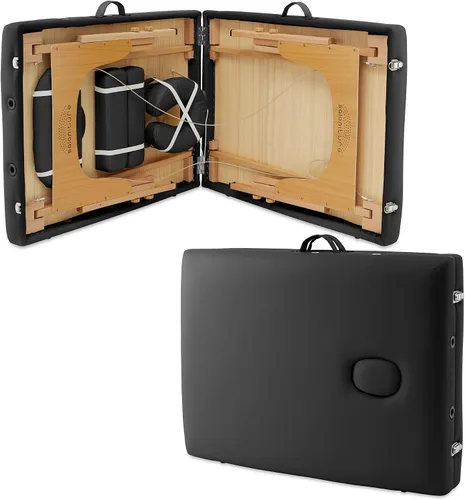 Vista 2 de Saloniture Mesa de masaje plegable de espuma viscoelástica profesional, portátil con funda de transporte, color negro