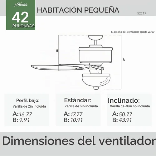Vista 6 de Hunter Builder, ventilador de techo, para interiores, cadena de tracción, 42 pulgadas, níquel cepillado con luz LED, montaje estándar, 5