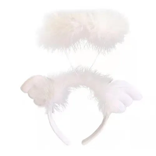 Vista 4 de Diadema brillante de plumas de ángel para adultos, adolescentes, niños, Navidad, Halloween, Año Nuevo, bodas (blanco frío)