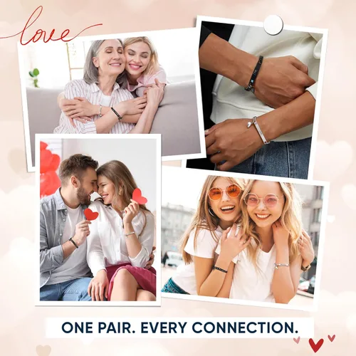 Vista 6 de MEALGUET Pulseras a juego para parejas para hombres y mujeres: juego de pulseras de cadena de eslabones cubanos de acero inoxidable para novio