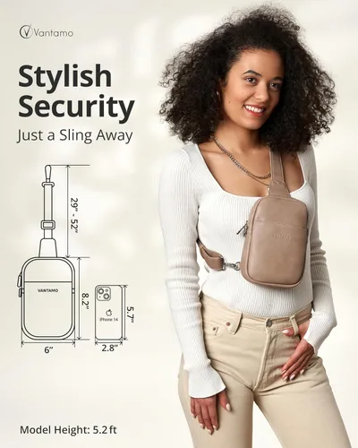 Vista 2 de Vantamo Sling Bag for Women Adjustable Strap, RFID & Anti-Pickpocket Clip Cross Body Bags for Women, PU Leather Pack