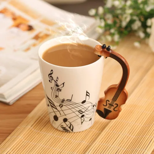 Vista 5 de Tazas de café con música de violín de 12.9 onzas, notas musicales, bebida, té, leche, taza de café, taza de música de cerámica, regalo para amigos