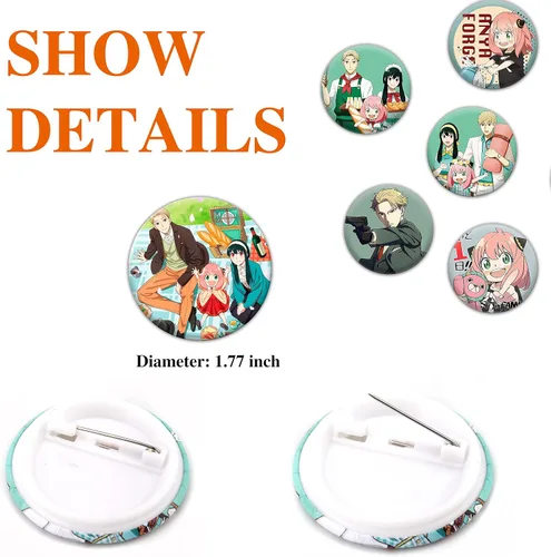 Vista 3 de Punchi - Pines de anime (9 unidades, 1.7 pulgadas), alfileres espías de anime, suministros de fiesta, cosplay, mochila escolar, alfileres de regalo