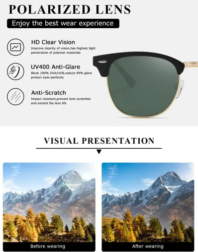 Vista 19 de AEVOGUE Gafas de sol polarizadas para mujeres y hombres semi marco retro gafas de sol AE0369