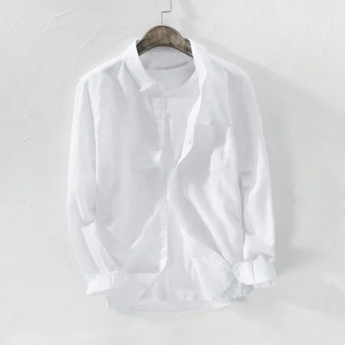 Vista 2 de RTRDE Men's Shirts Baggy Solid Cotton Linen Long Sleeve Button Pocket Plus Size T Shirts Summer
