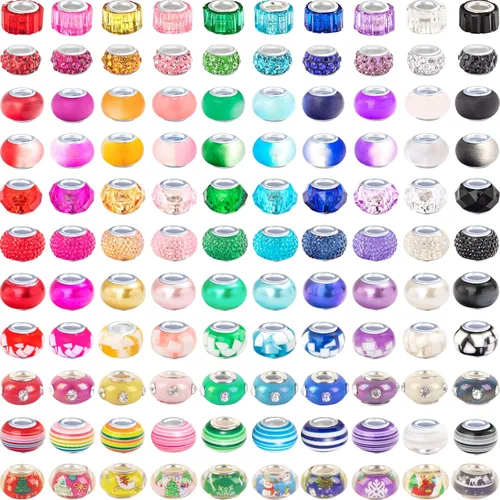Vista 15 de 60 Piezas Cuentas Espaciadoras de Agujero Grande Cuentas Negras Surtidas Europeas para Manualidades Cuentas Grandes de Agujero Grande Lampwork