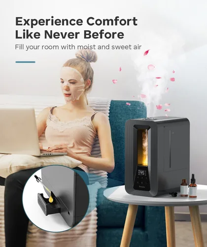 Vista 4 de BREEZOME Humidificadores de 6L para dormitorio, humidificador de llenado superior de niebla fría con difusor de aroma, humidistato, luz nocturna