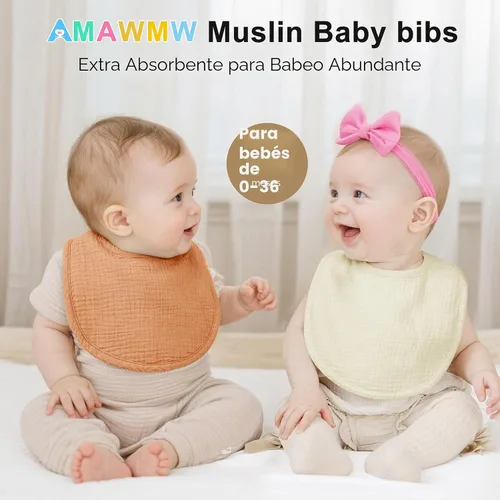 Vista 2 de AMAWMW Baberos de muselina unisex para niños y niñas, paquete de 6 baberos de bandana para bebé, baberos ajustables para recién nacidos para babear