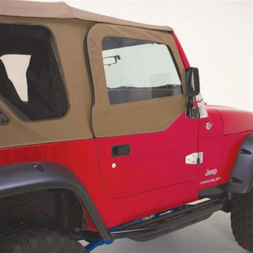 Vista 2 de RAMPAGE PRODUCTS Pieles de repuesto de fábrica para Jeep Wrangler YJ Ventanas transparentes, vinilo, mezclilla negra 89615 Compatible con Jeep