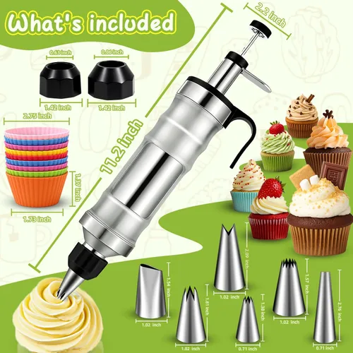 Vista 6 de FANTEXY Juego de Jeringas para Decorar Postres, Kit de Manga Pastelera de Acero Inoxidable, Herramientas para Decorar Pasteles, 6 Boquillas de Manga