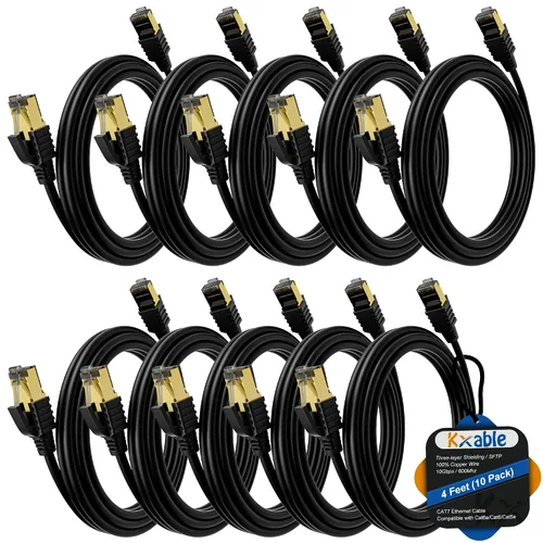 Vista 47 de Kxable Cable Ethernet Cat 7 de 1 pie, cable de Internet de alta velocidad Cat7, cable de red LAN RJ45 CAT7, triple blindaje SFTP de 10 Gbps 600 Mhz
