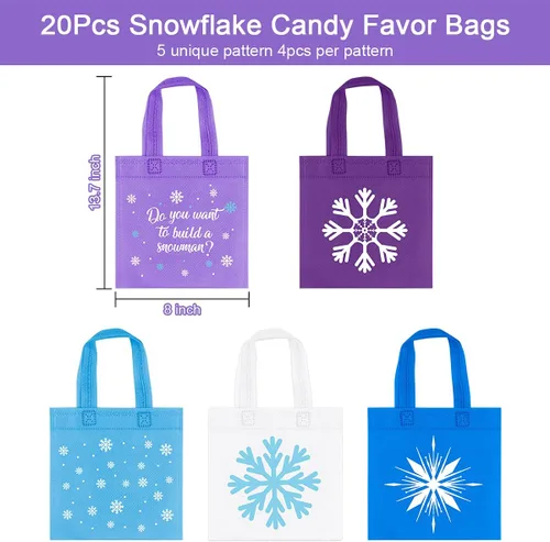 Vista 3 de 20 unidades de regalos de fiesta de copo de nieve, bolsas de dulces no tejidas de invierno congelados, regalos temáticos para niños, copo de nieve