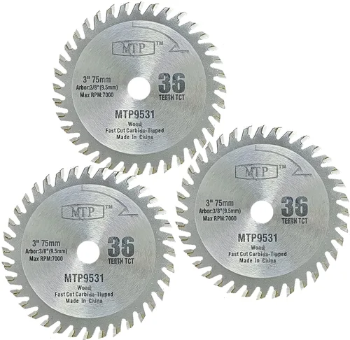 Vista 2 de MTP Hoja de corte TCT de plástico de madera de aproximadamente 3 "(75 mm) (eje de 3/8 de pulgada de 0.374 in) para sierra de corte Ryobi Milwaukee