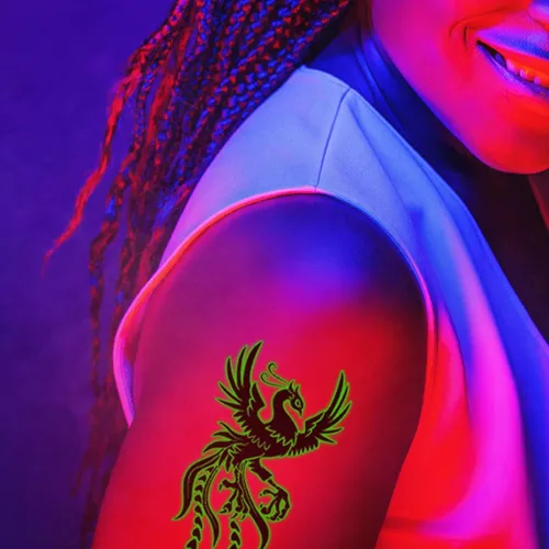 Vista 5 de 16 hojas de tatuajes temporales luminosos de dragón fénix que brillan en la oscuridad dragón decoración de fiesta de cumpleaños, suministros