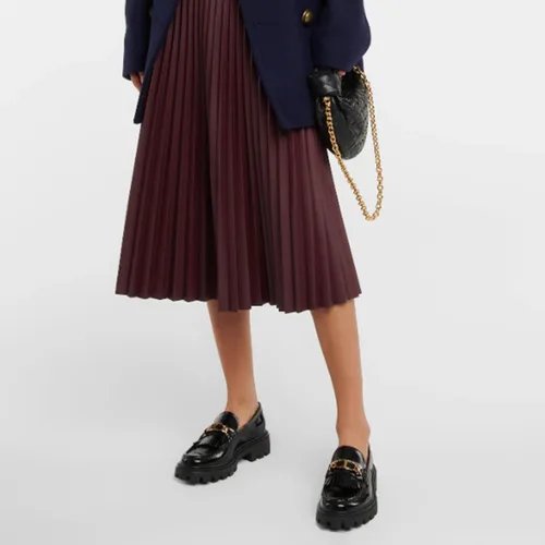 Vista 2 de C.Paravano Mocasines gruesos para mujer: cómodos mocasines de plataforma con suela de lengüeta en negro, estampado exquisito, Mocasín B_rojo oscuro
