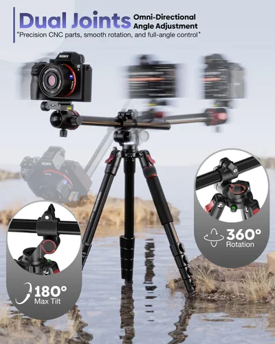 Vista 7 de CAMBOFOTO 68" Camera Tripod, Overhead Tripod Horizontal, Detachable Monopod Negro