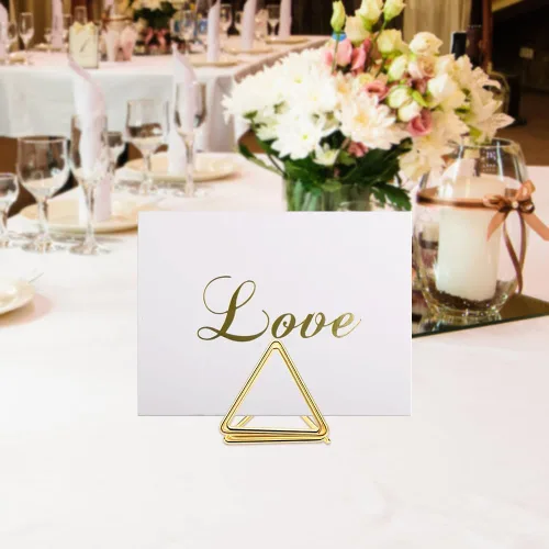 Vista 4 de Juego de 100 soportes para tarjetas de lugar, 50 soportes para números de mesa de boda, forma triangular con tarjeta de 50 lugares, soporte