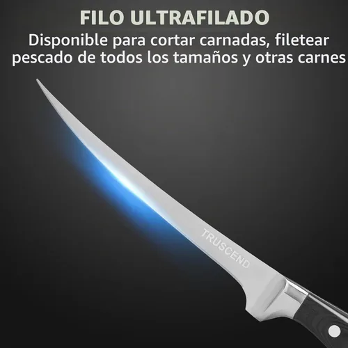 Vista 4 de TRUSCEND Cuchillo deshuesador con funda protectora, cuchillos de chef de acero inoxidable afilados para deshuesar, filetear, recortar piel Negro-7